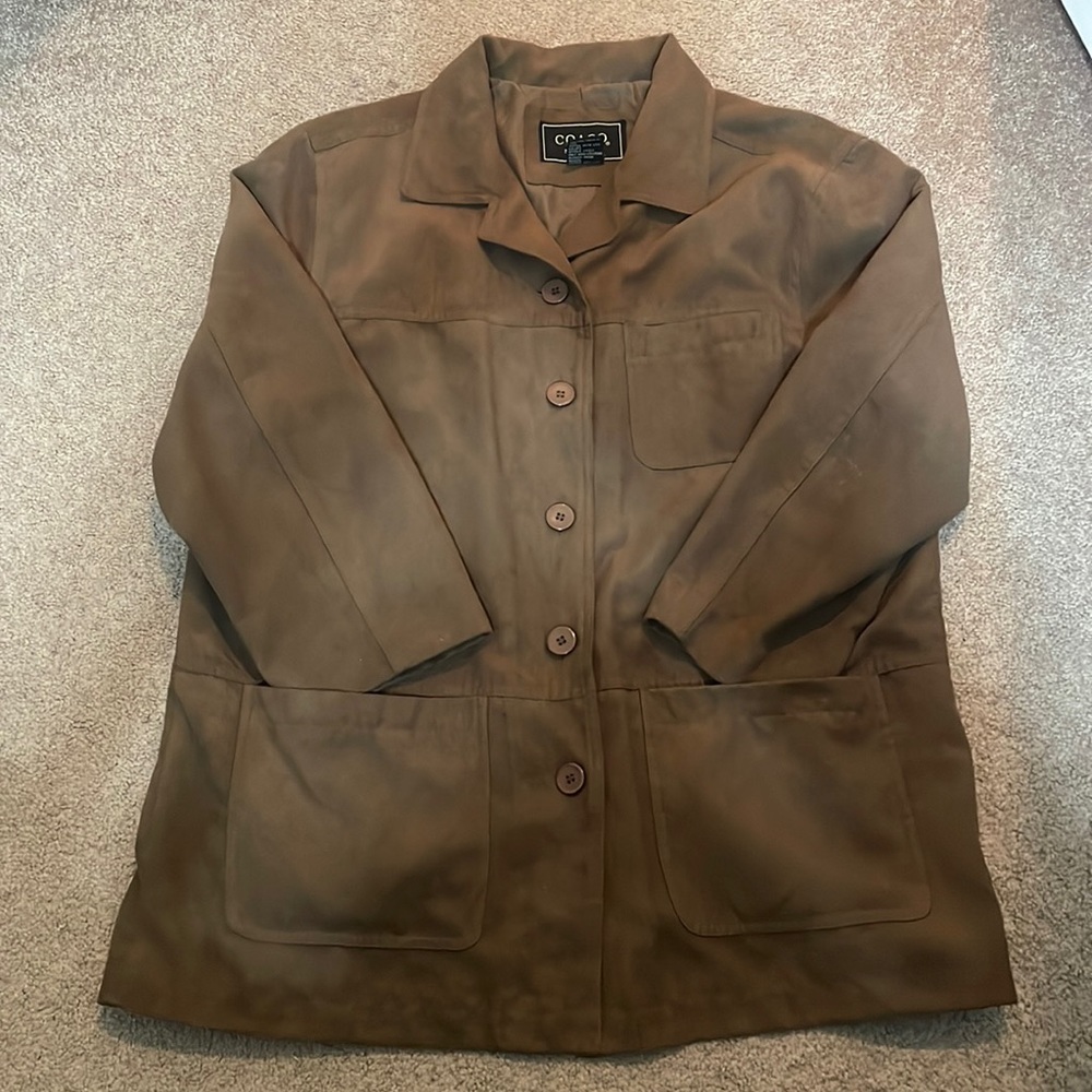Coaco New York Women's Jacket Size XL Brown Faux Suede Button Down Pockets